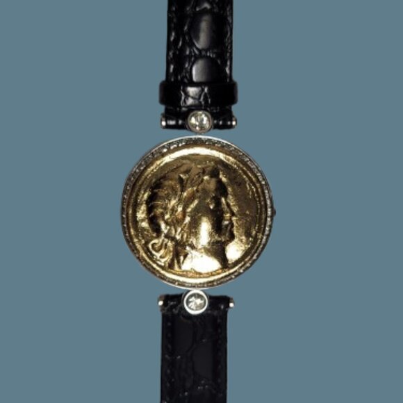 Gold Painted Medallion Face - Forty Eight Tiny Crystals and Two Large Crystals - Picture 8 of 16